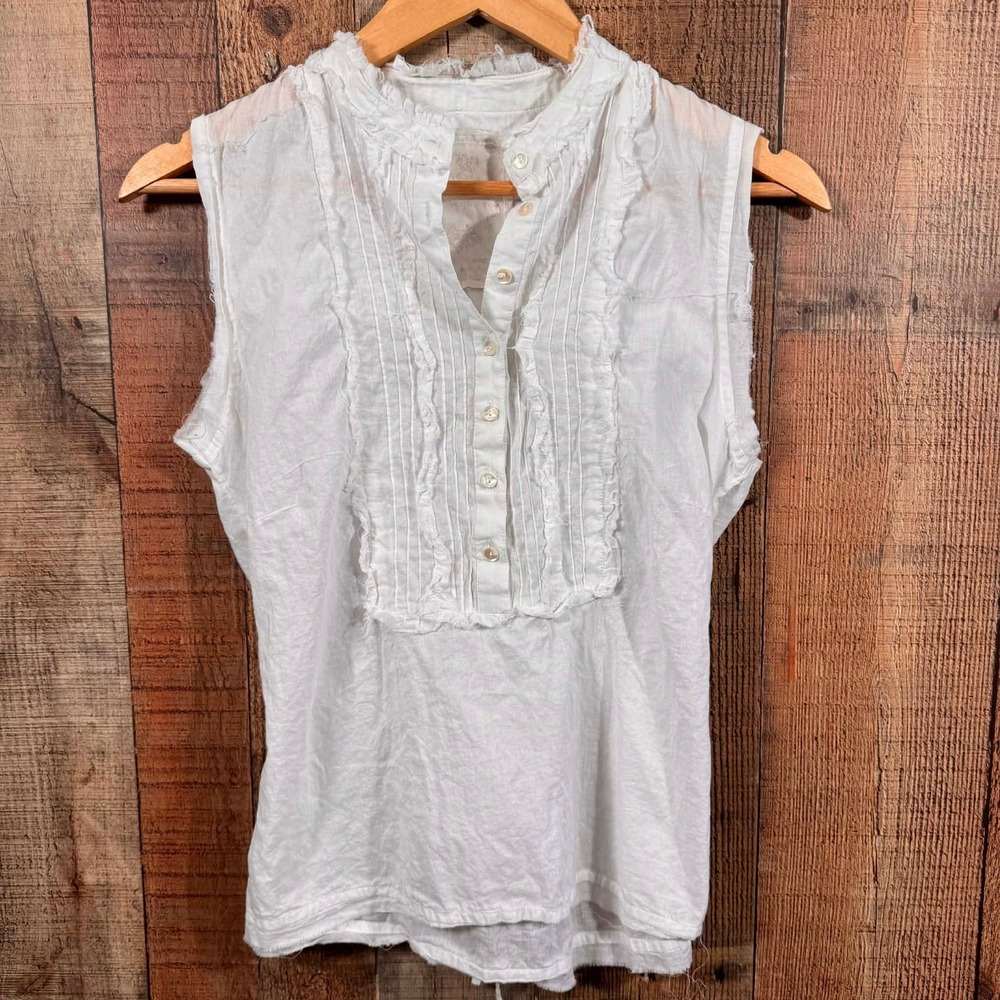 Shirts by Cino White Raw Edge Pintuck Blouse Large Cottagecore Romantic Boho
